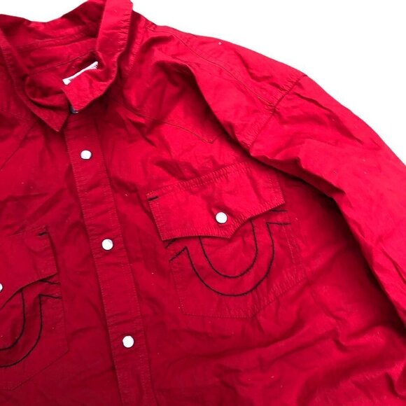 True Religion Button Up Shirt Long Sleeve West Shirt XXL Red - Picture 4 of 9
